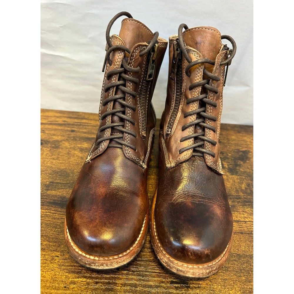 Bed Stu Tactical Boot Women's Size 8 Brown Leather Distressed Lace Up Zipper Lug - Picture 6 of 16